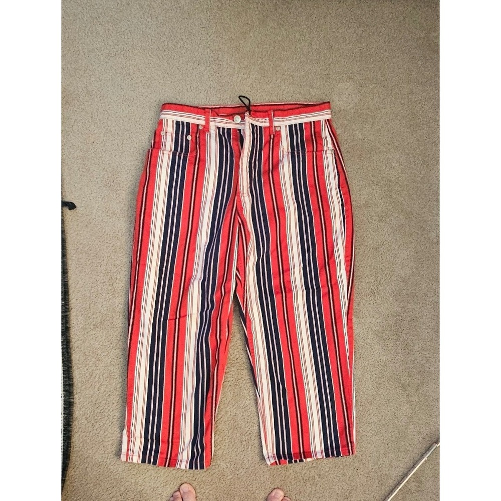Crater Lake Vintage Striped High Waisted Shorts Red White Blue Cotton Womens 10